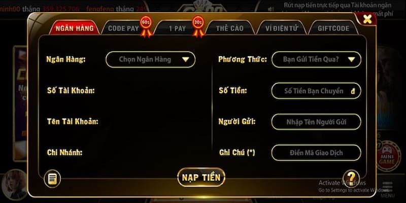Các phương thức nạp tiền Go88